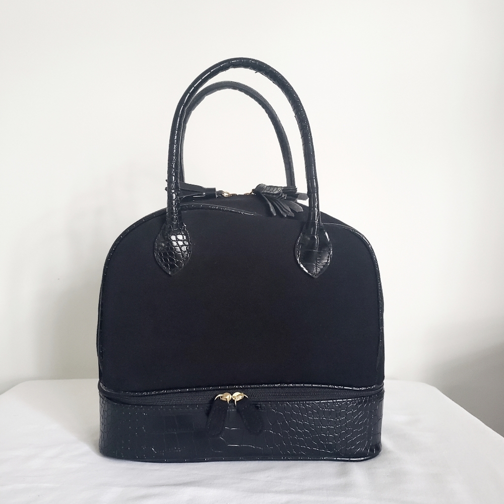 Black Croc Detail Makeup Cosmetic Bag